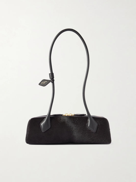 Le Teckel Small Leather-trimmed Calf Hair Shoulder Bag