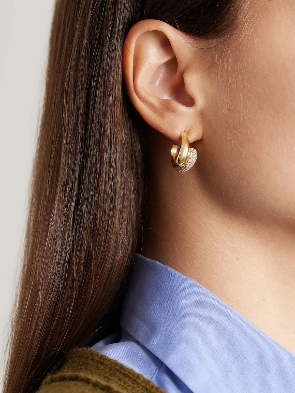 Image of Earrings. Product name - Small Double Dome 18-karat Gold Diamond Hoop Earrings in Multi colour by brand - Jennifer Meyer