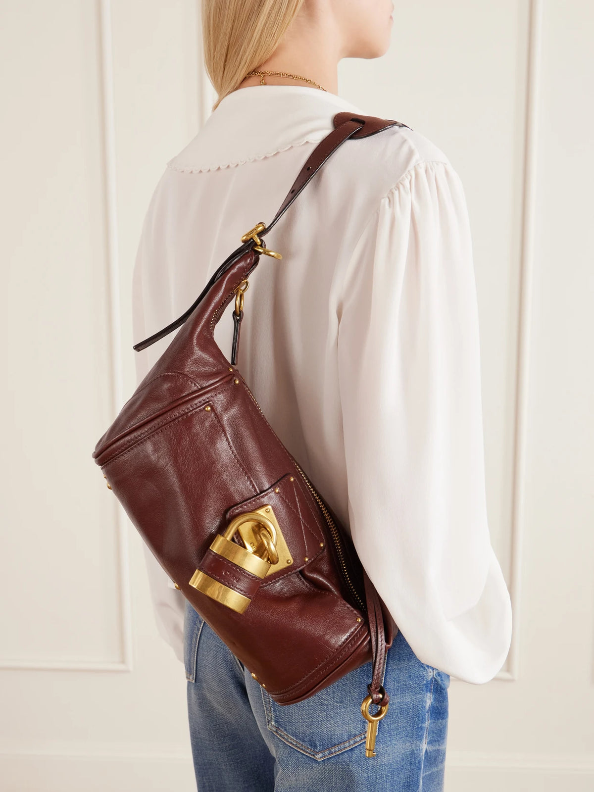 Image of Bags. Product name - Paddington Leather Shoulder Bag in Brown colour by brand - Chloé