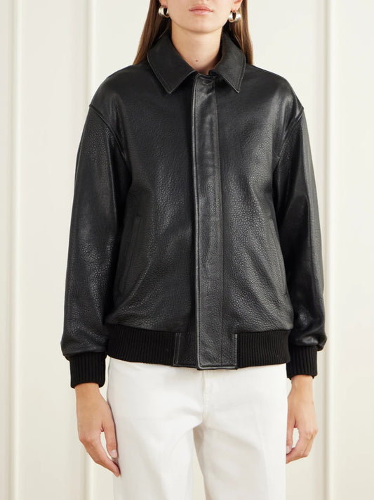 Nour Hammour Toyen Leather Bomber Jacket