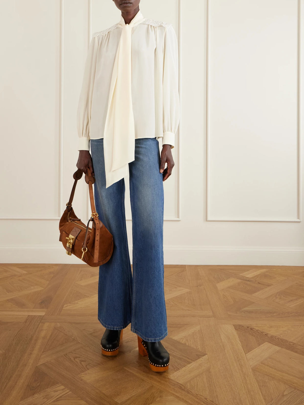 Paddington Embellished Leather-trimmed Suede Shoulder Bag