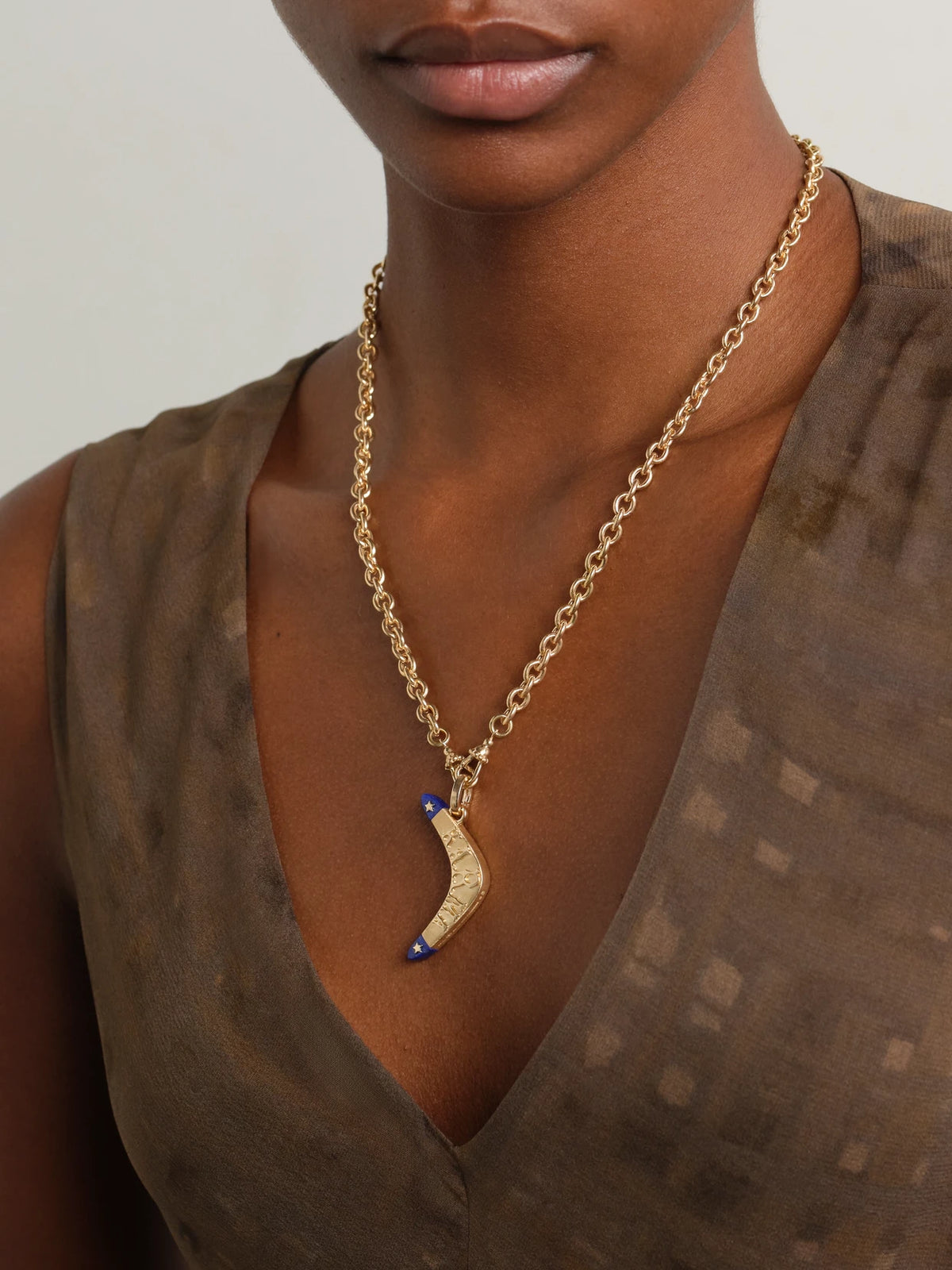 Image of Necklaces. Product name - Karma 18-karat Gold Lapis Lazuli Necklace in Multi colour by brand - Marie Lichtenberg