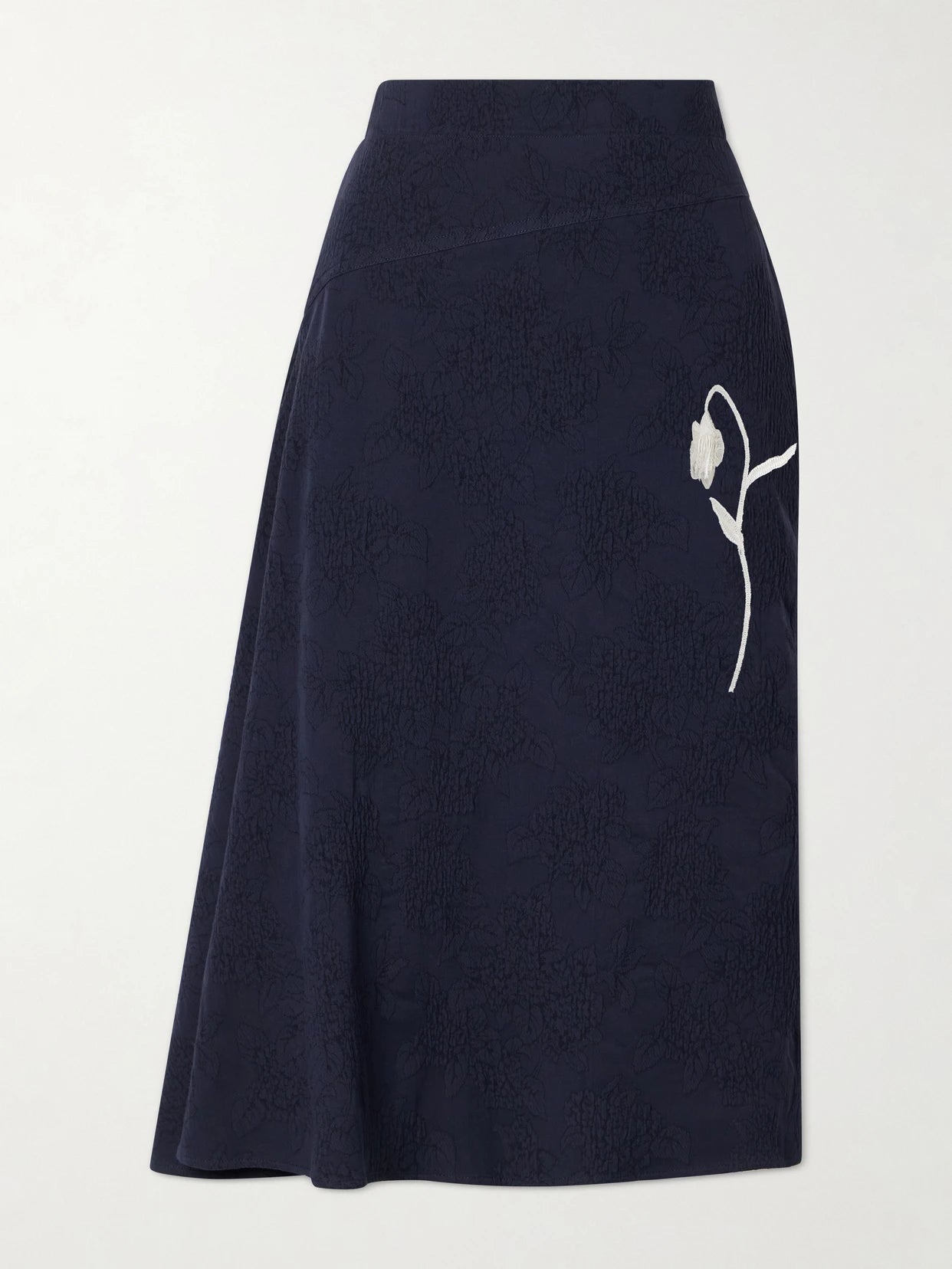 Asymmetric Floral-jacquard Cotton-blend Midi Skirt