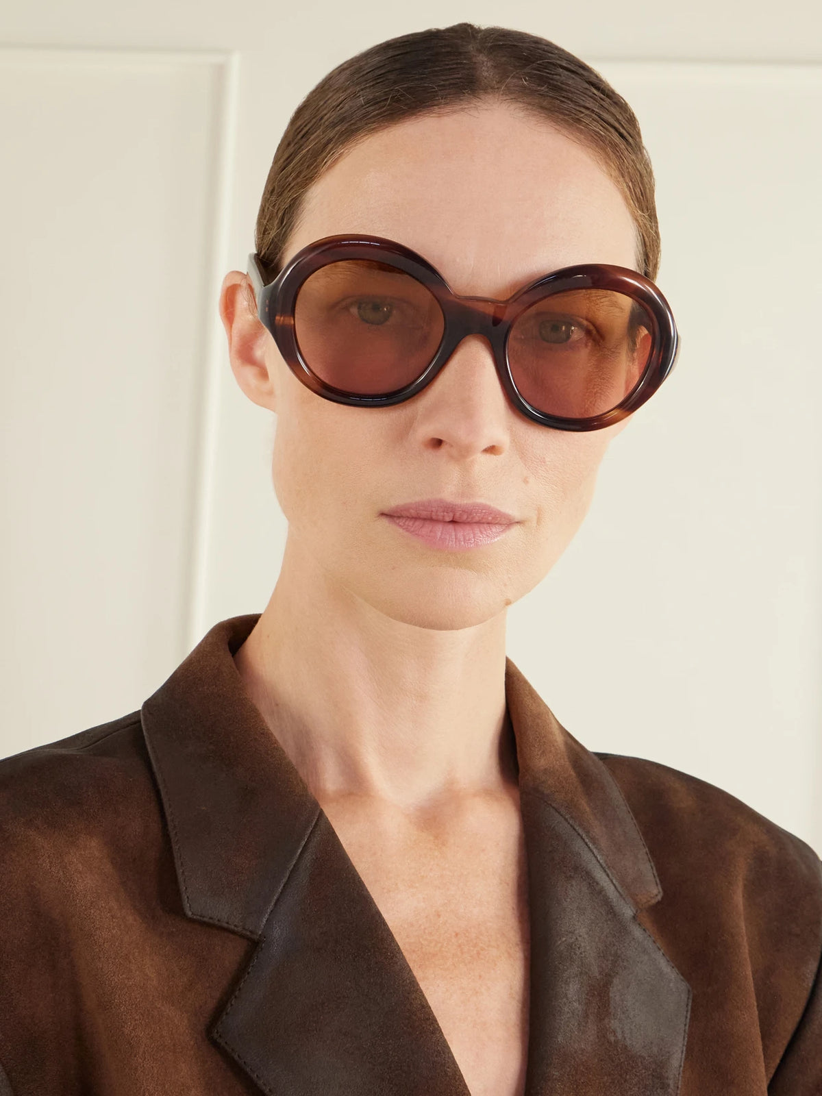 Image of Sunglasses. Product name - Round-frame Tortoiseshell Acetate Sunglasses in Orange colour by brand - Prada Eyewear