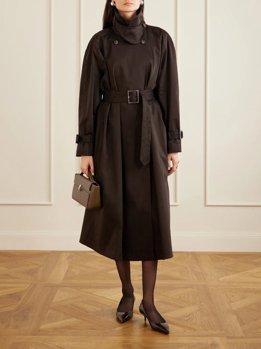 Image of Coats & Jackets. Product name - Marchand Cotton-blend Trench Coat in Chocolate colour by brand - Nour Hammour