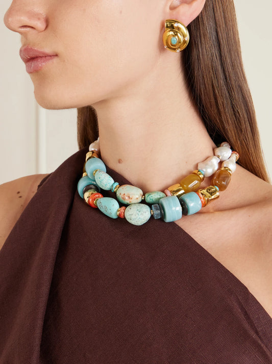 Nautilus Gold-plated Amazonite And Mother-of-pearl Earrings