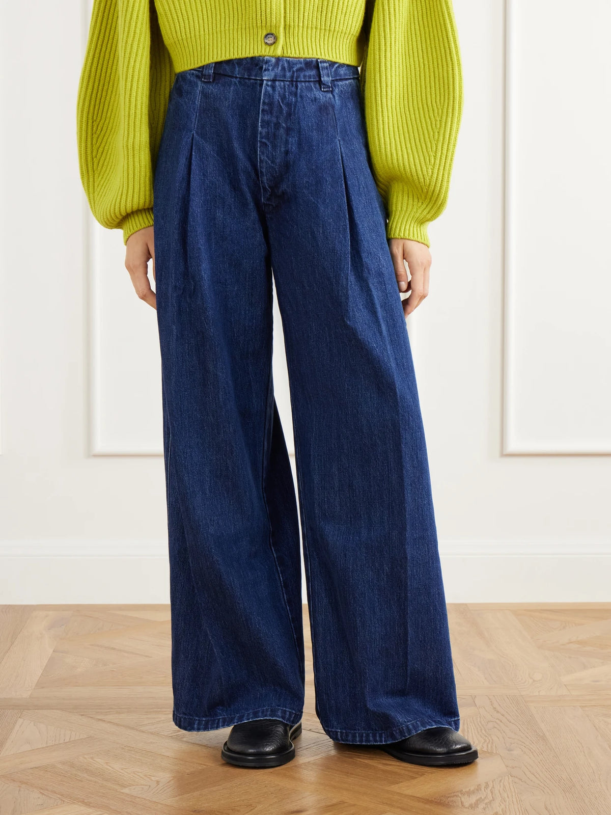 RÙADH The Crewe Pleated Recycled High-rise Wide-leg Jeans