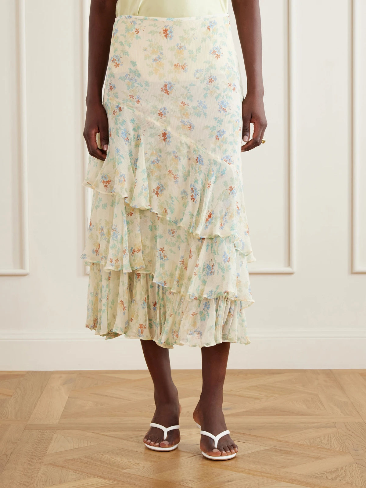 Ulla Johnson Meadow Floral-print Crepon-silk Midi Skirt