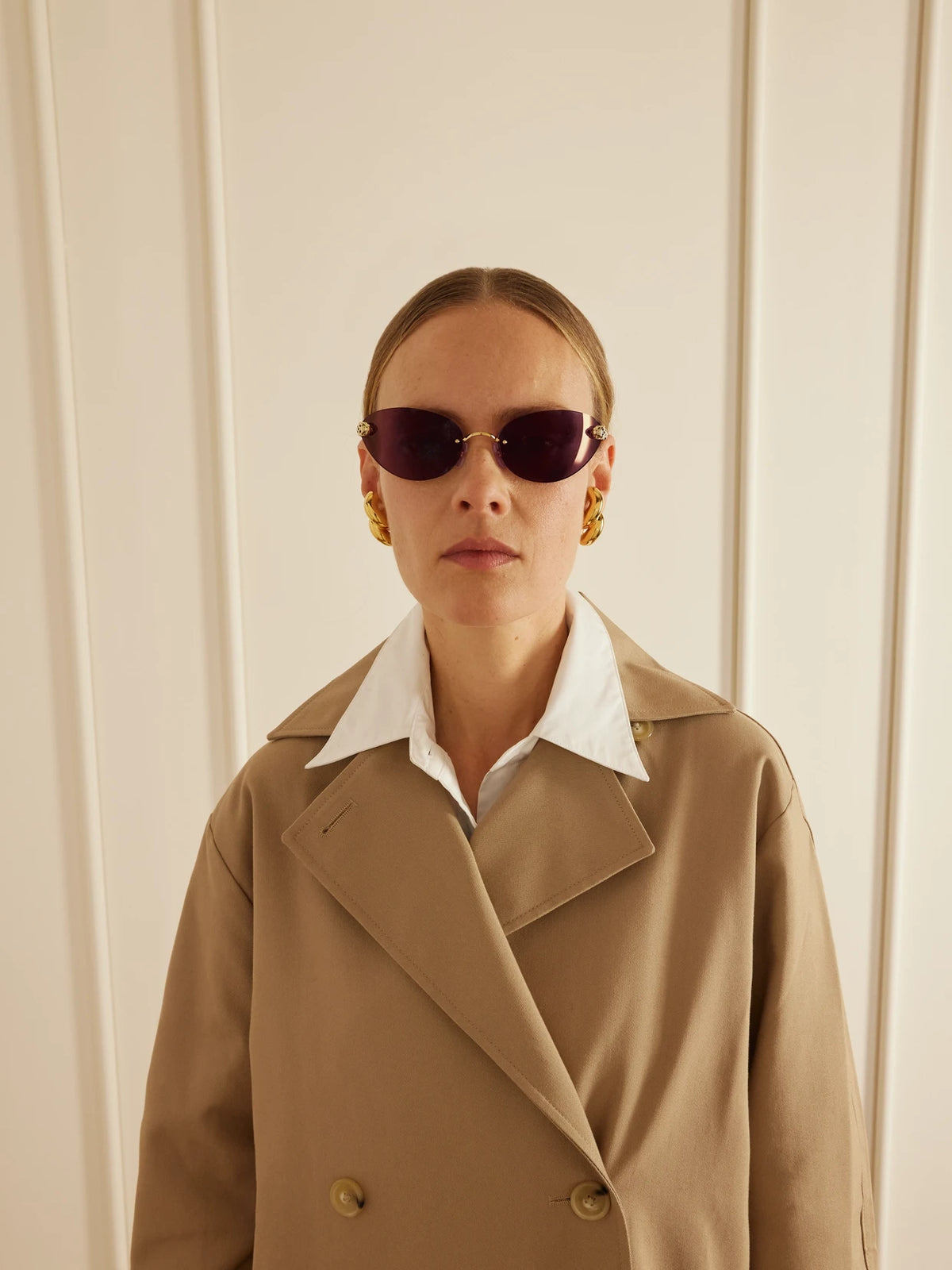 Image of Sunglasses. Product name - Panthère De Cartier Rimless Cat-eye Gold-tone Sunglasses in Multi colour by brand - Cartier Eyewear