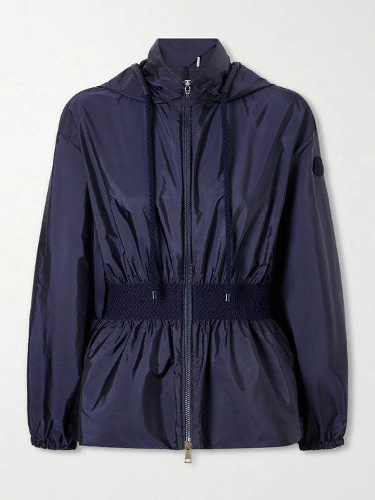 Image of Coats & Jackets. Product name - Liriope Hooded Gathered Shell Jacket in Navy colour by brand - Moncler