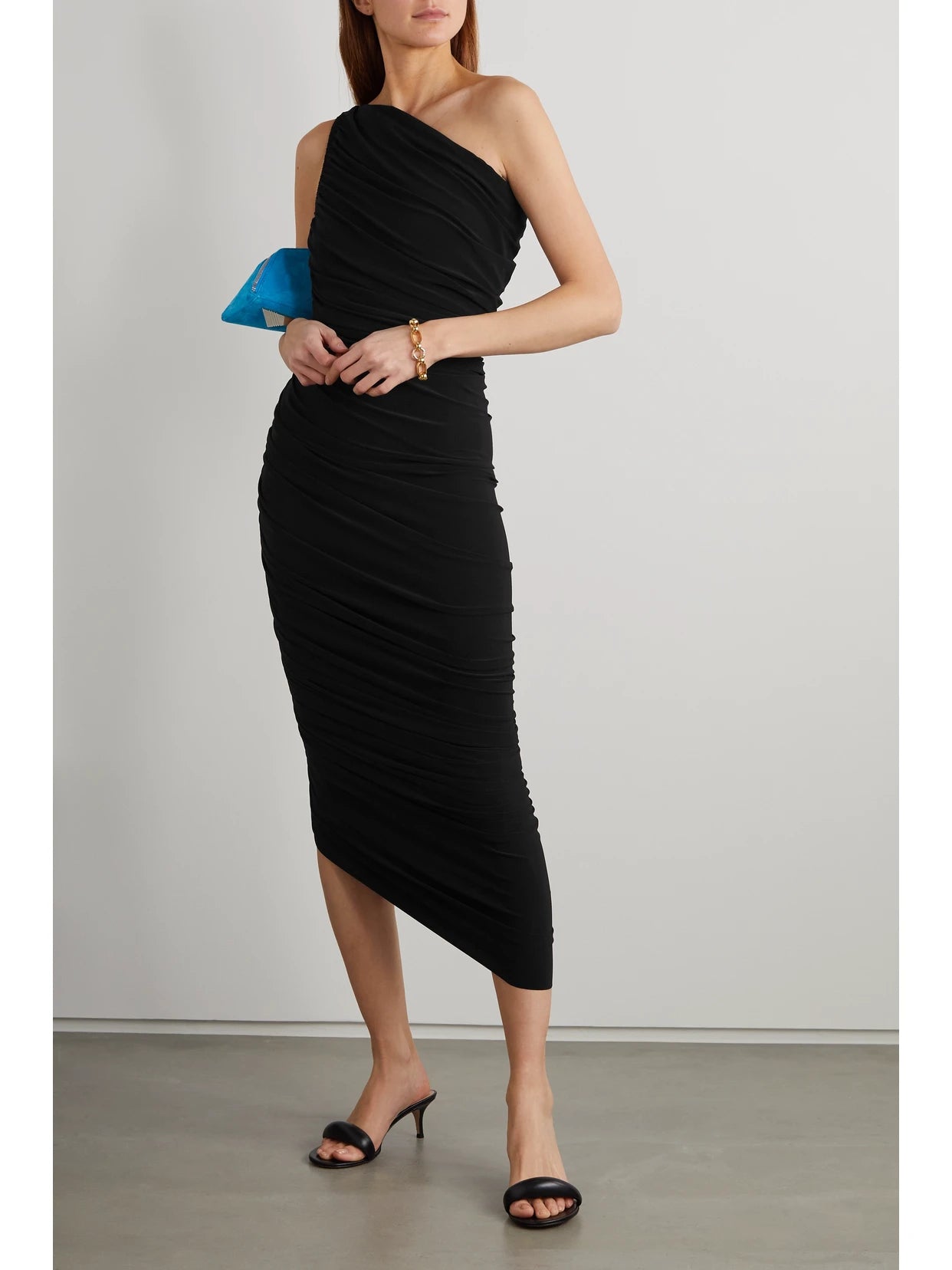 Image of Dresses. Product name - Diana One-shoulder Ruched Stretch-jersey Gown in Black colour by brand - Norma Kamali