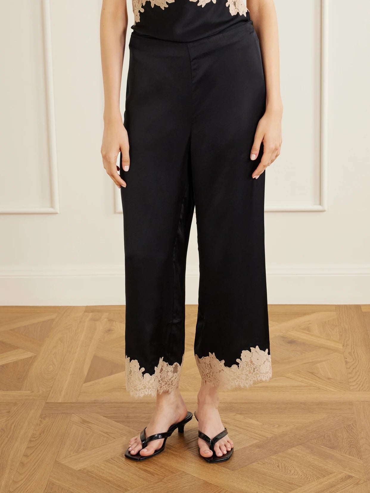 Marcela Lace-trimmed Satin Wide-leg Pants