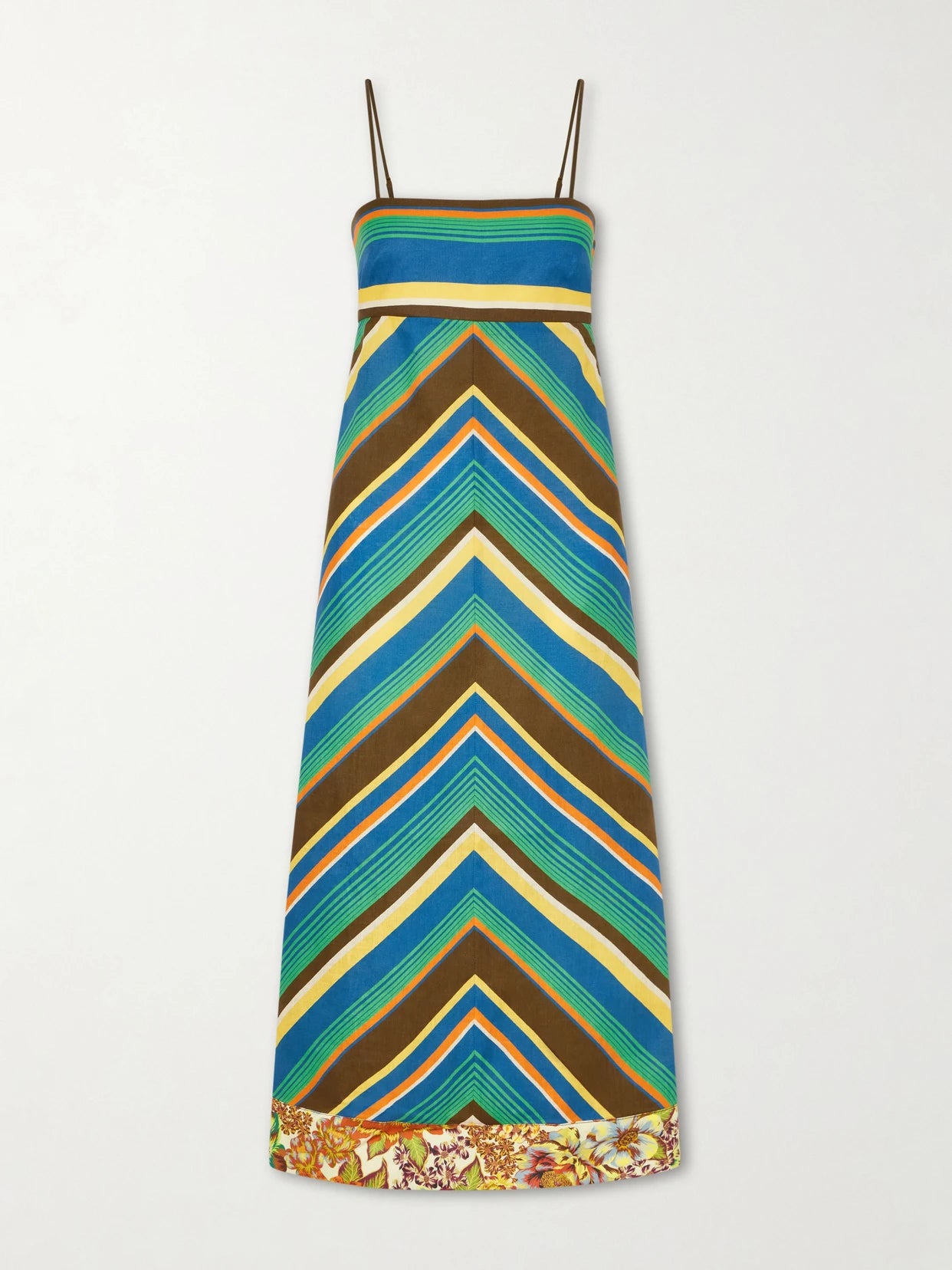 Image of Dresses. Product name - Charlie Striped Floral-print Linen Midi Dress in Multi colour by brand - ALÉMAIS