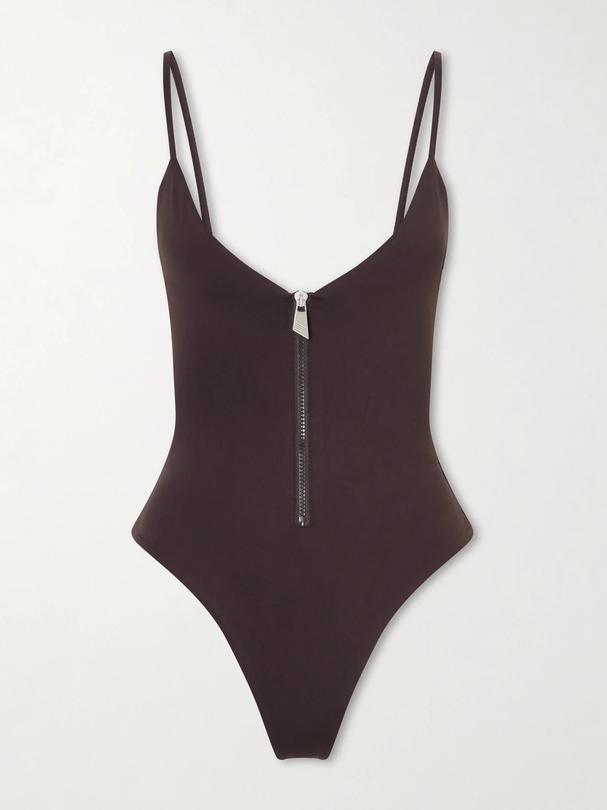 Image of Swimwear. Product name - Half-zip One-piece Swimsuit in Brown colour by brand - The Attico
