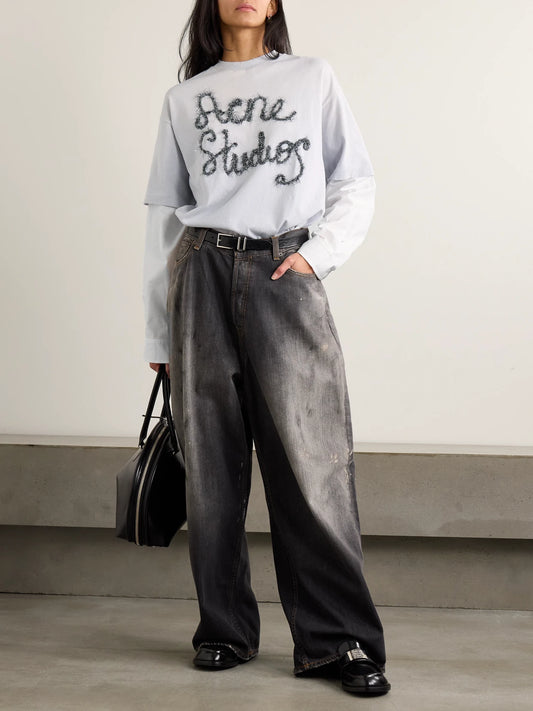 Layered Embroidered Cotton-jersey And Poplin T-shirt
