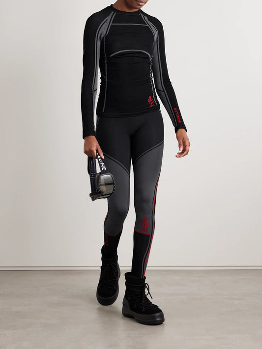 Image of a model wearing Tops. Product name - Stretch-knit Base Layer in Black colour by brand - Moncler Grenoble