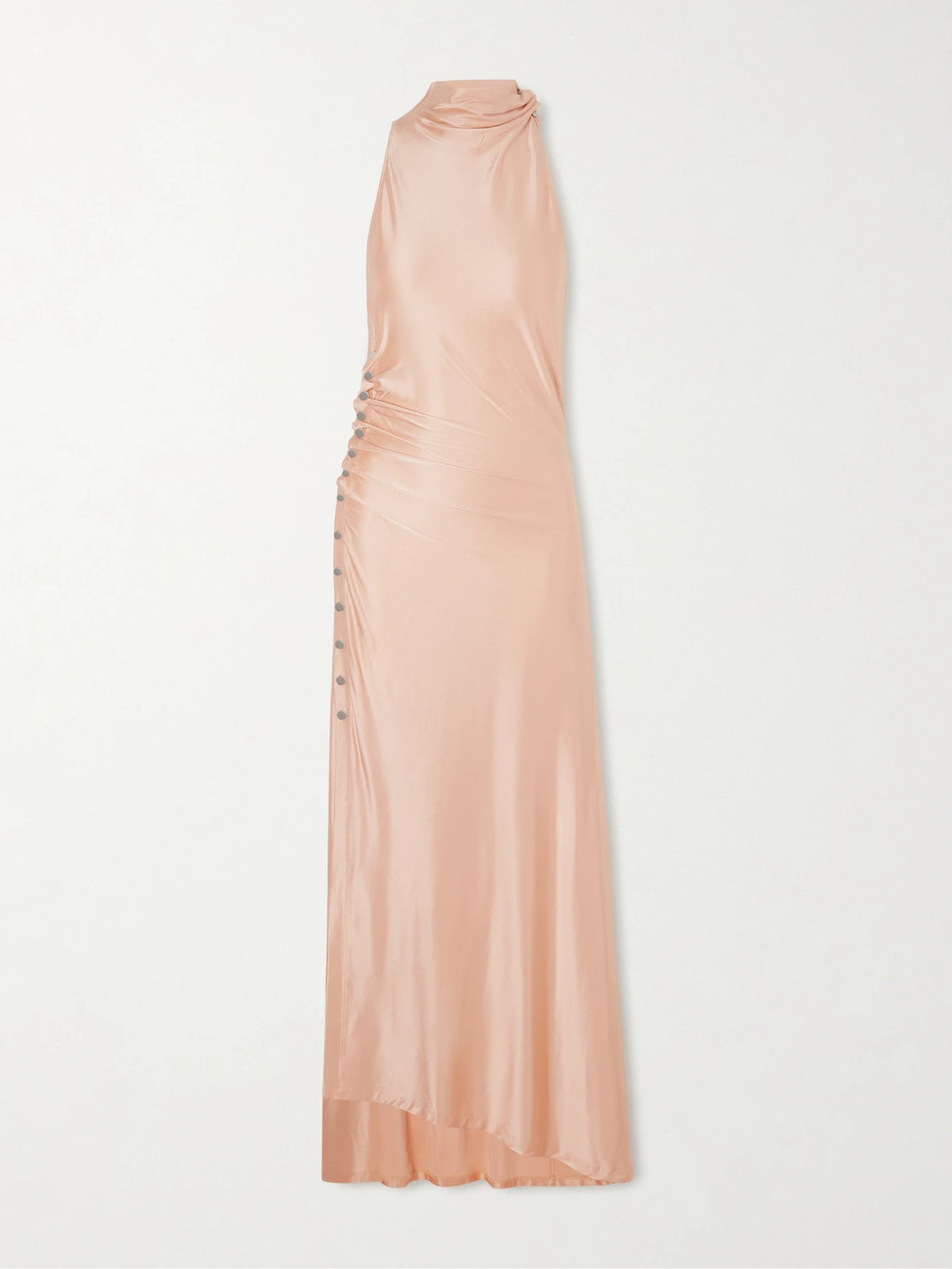 Embellished Gathered Satin Midi Dress