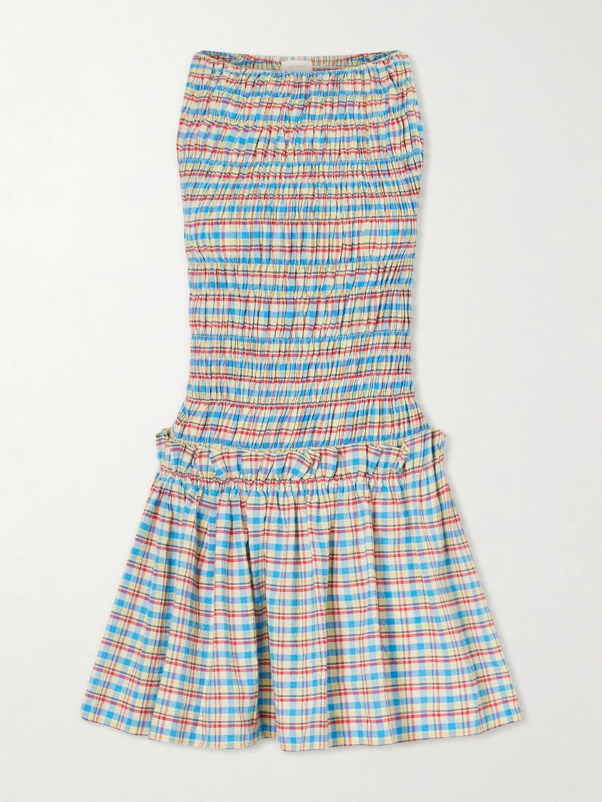 Faithfull Gala Shirred Checked Cotton-blend Mini Dress