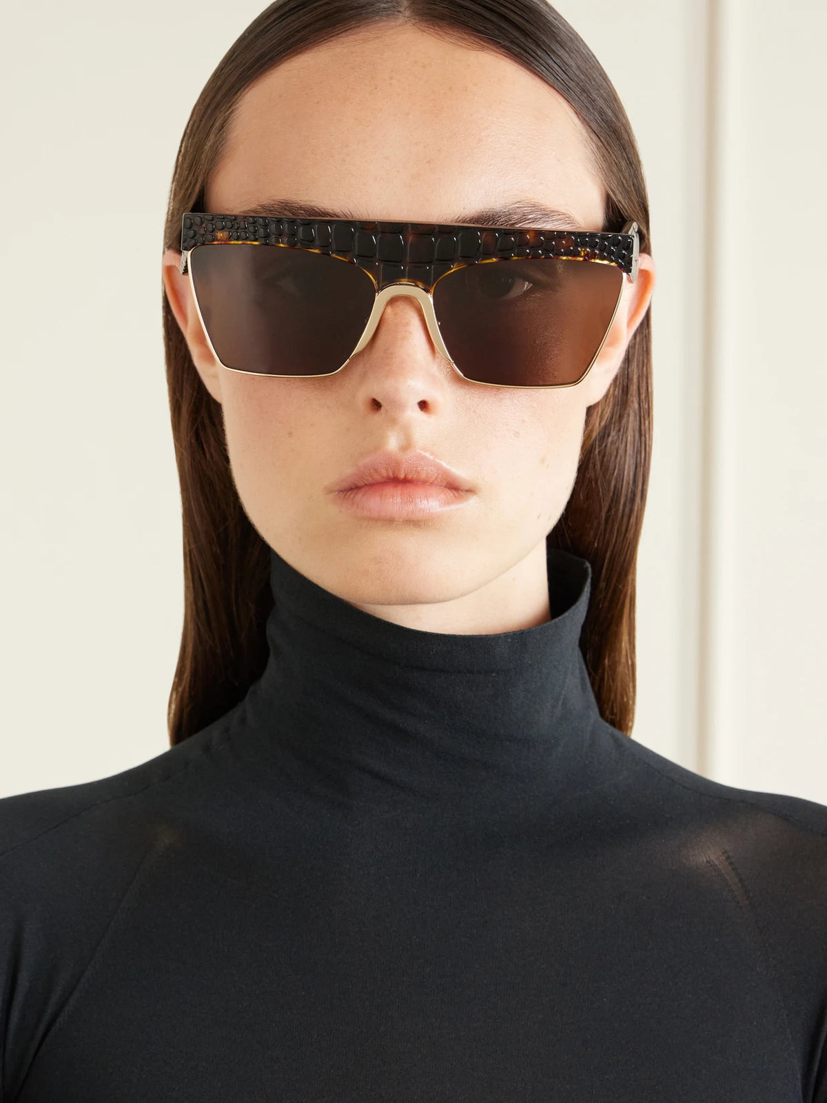 Image of Sunglasses. Product name - D-frame Croc-effect Tortoiseshell Recycled-acetate And Gold-tone Metal Sunglasses in Brown colour by brand - Alaïa
