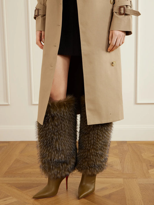 Yangzee 100 Plush And Leather Knee Boots