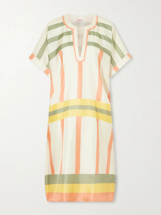 Image of Dresses. Product name - Berlingot Printed Silk-twill Kaftan in Multi colour by brand - Eres