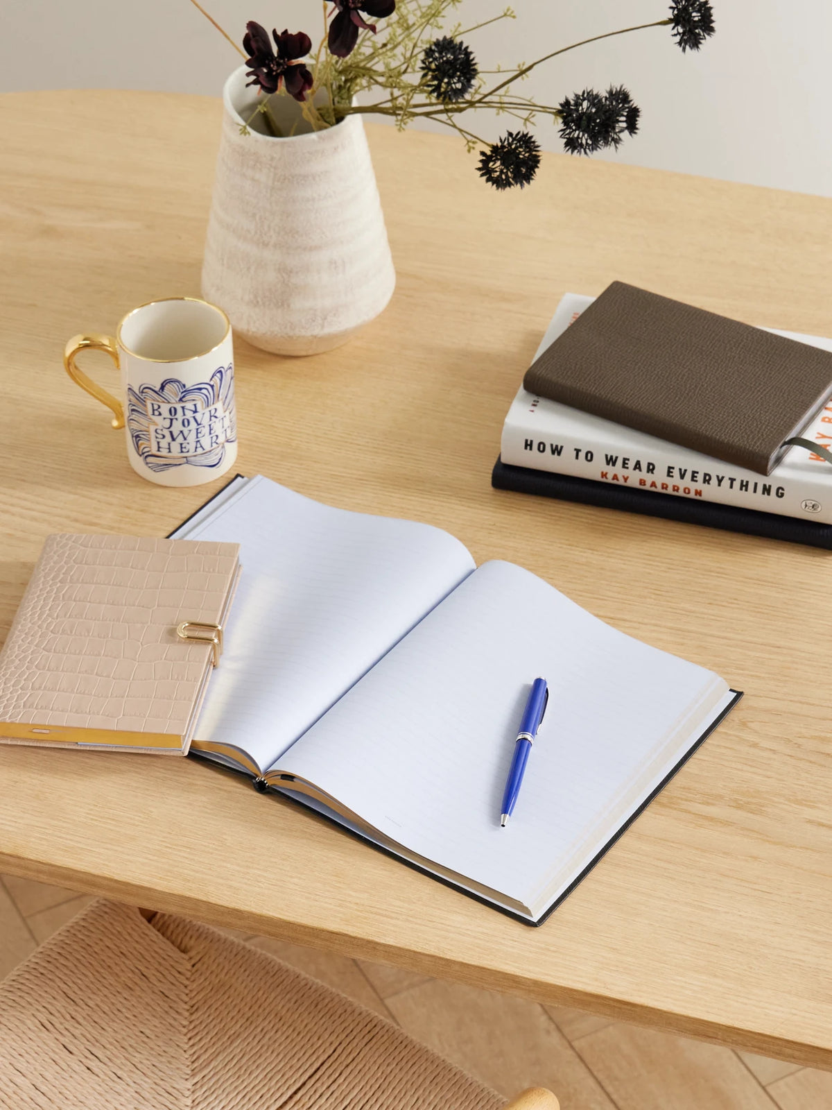 Image of Decor. Product name - Portobello Textured-leather Notebook in Black colour by brand - Smythson