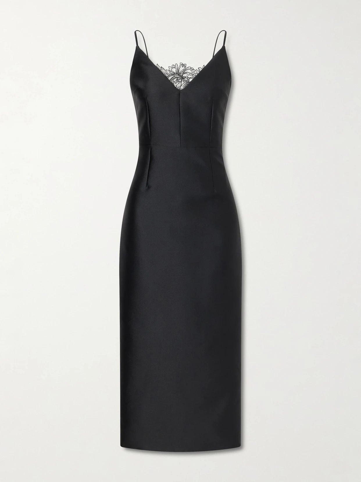 Image of Dresses. Product name - + Manolo Blahnik Libera Lace-trimmed Cady Midi Dress in Black colour by brand - Emilia Wickstead