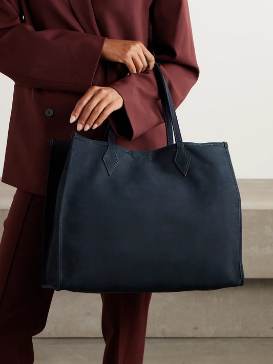 Image of Bags. Product name - Chameleon 41 Nubuck Tote in Navy colour by brand - Métier