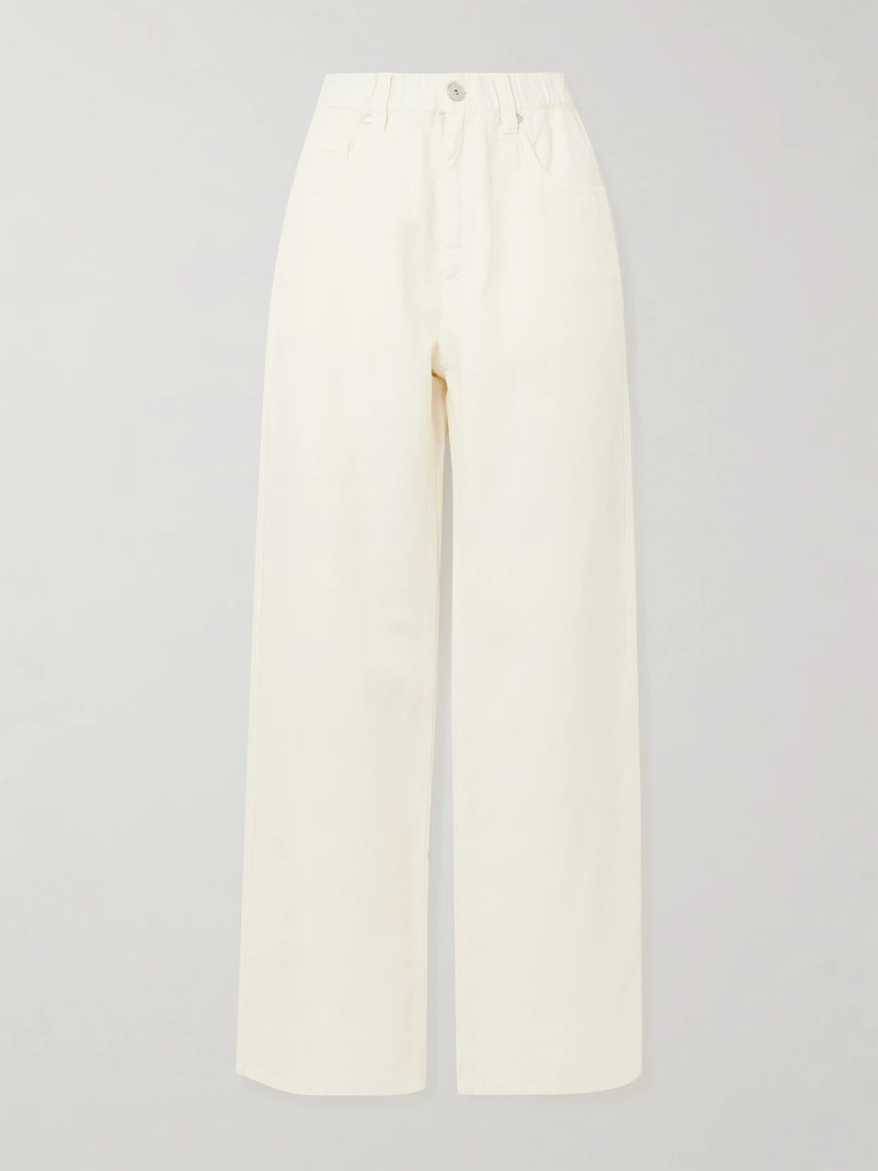 Image of a model wearing Pants. Product name - Bead-embellished Cotton And Linen-blend Wide-leg Pants in White colour by brand - Brunello Cucinelli