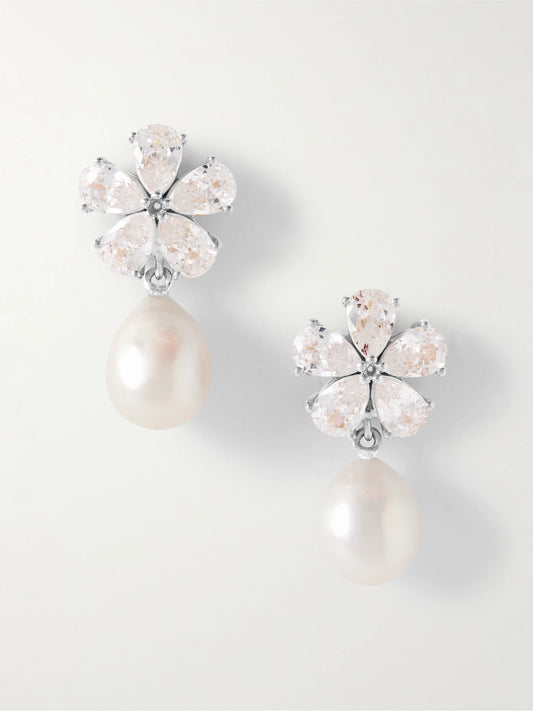 Gold-plated, Cubic Zirconia Pearl Earrings