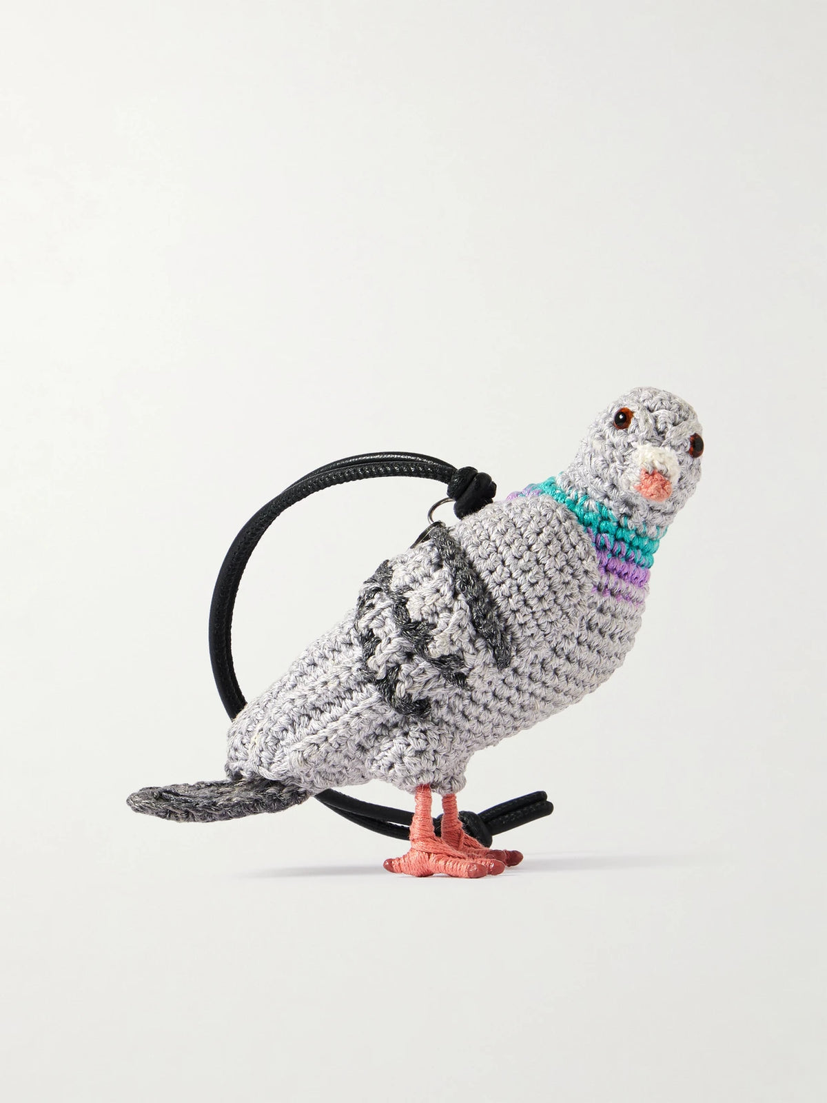 Pigeon Crocheted Cotton And Leather Bag Charm