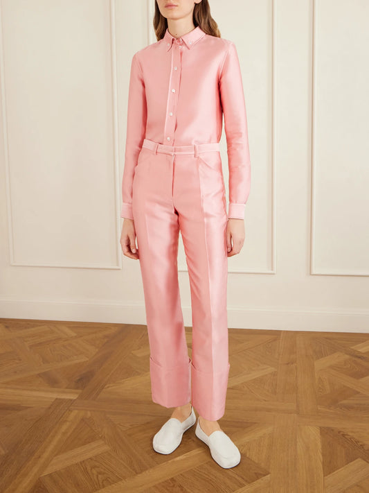 Image of a model wearing Tops. Product name - Sophie Satin Shirt in Pink colour by brand - Calvin Klein Collection