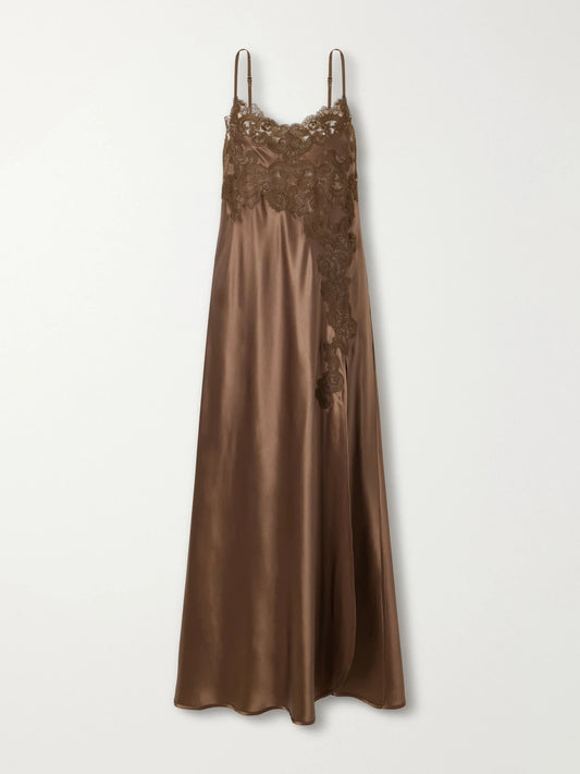 Loretta Caponi Giadeite Lace-trimmed Silk Maxi Dress