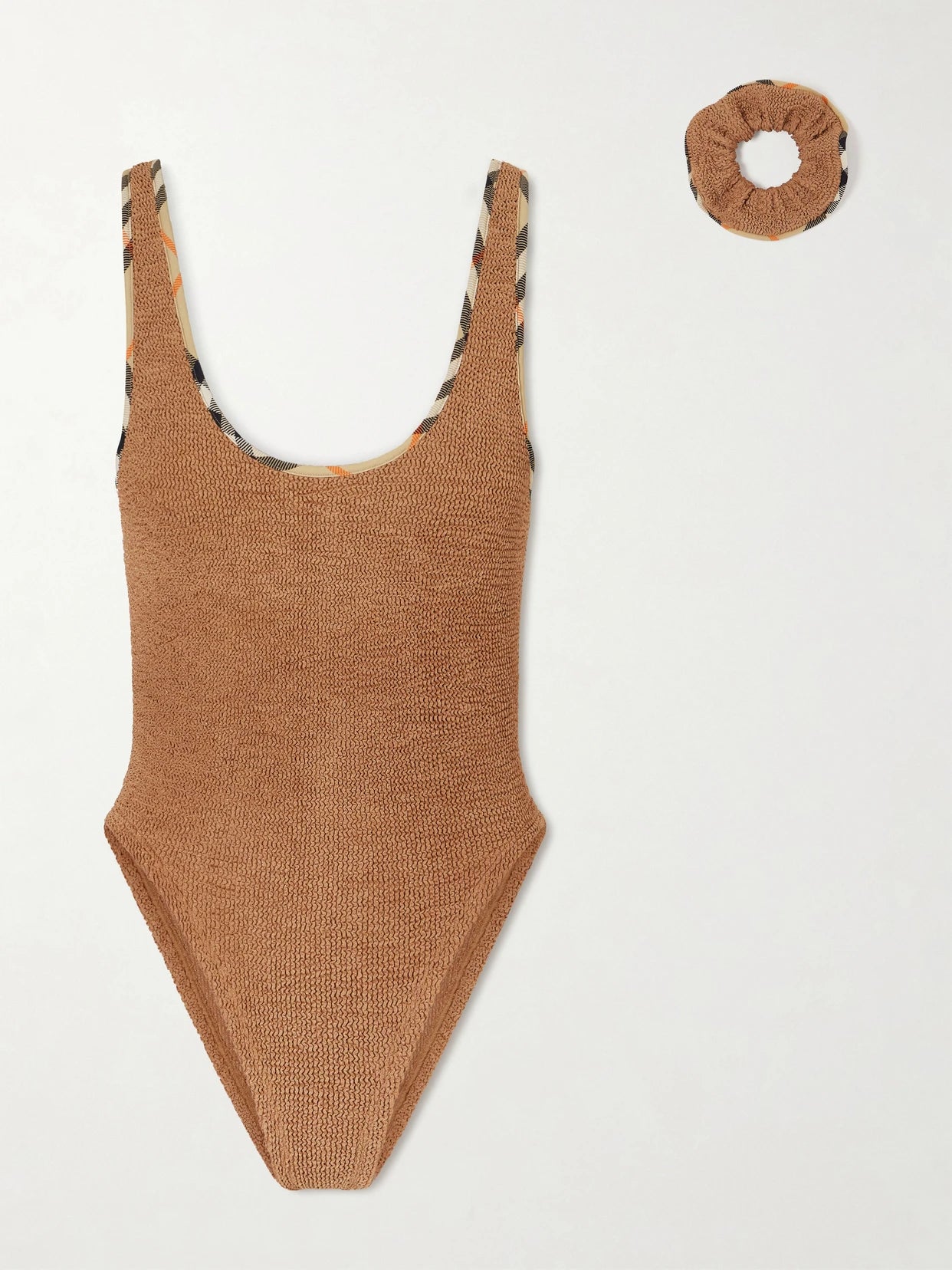 Image of Swimwear. Product name - + Hunza G Faye Checked Original Crinkle Swimsuit in Brown colour by brand - Burberry