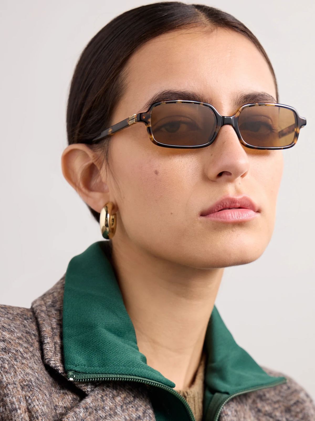 Image of Sunglasses. Product name - Rectangular-frame Tortoiseshell Acetate Sunglasses in Multi colour by brand - Miu Miu Eyewear
