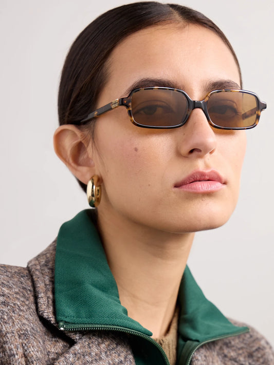 Image of Sunglasses. Product name - Rectangular-frame Tortoiseshell Acetate Sunglasses in Multi colour by brand - Miu Miu Eyewear