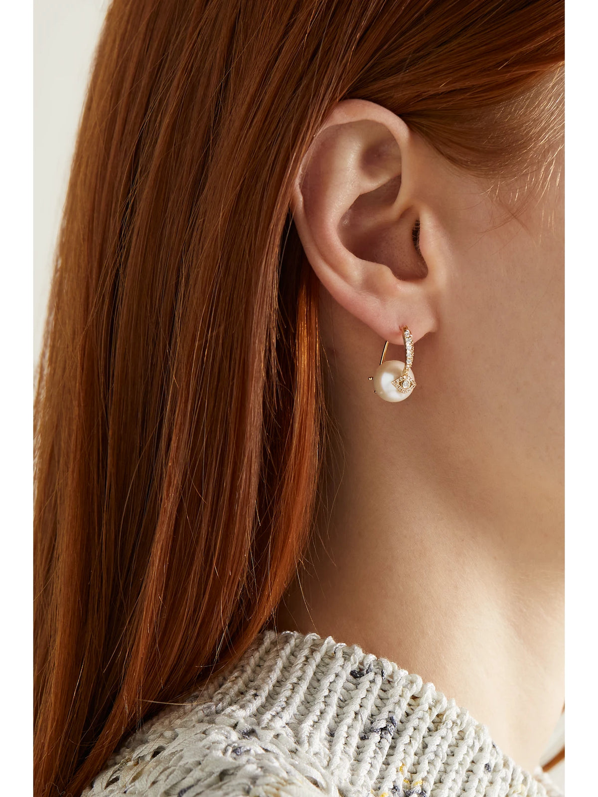 Image of Earrings. Product name - Evil Eye 14-karat Gold, Pearl And Diamond Earrings in Multi colour by brand - Sydney Evan
