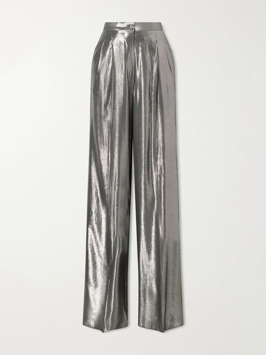 The Elsa Pleated Lamé Wide-leg Trousers