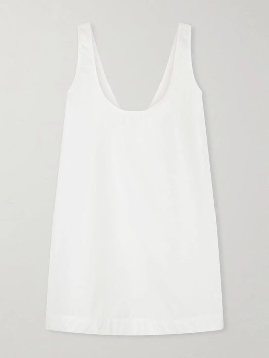 Image of a model wearing Tops. Product name - Cotton-poplin Tank in White colour by brand - TOTEME