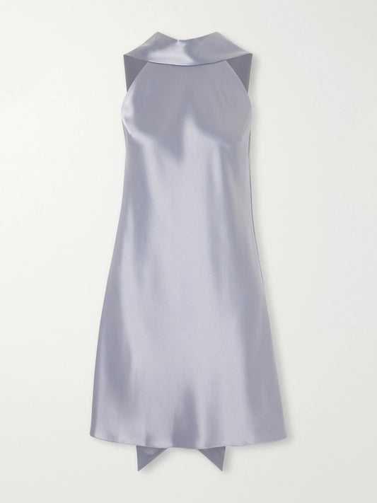 Image of Dresses. Product name - Siena Satin Halterneck Mini Dress in Light blue colour by brand - Galvan