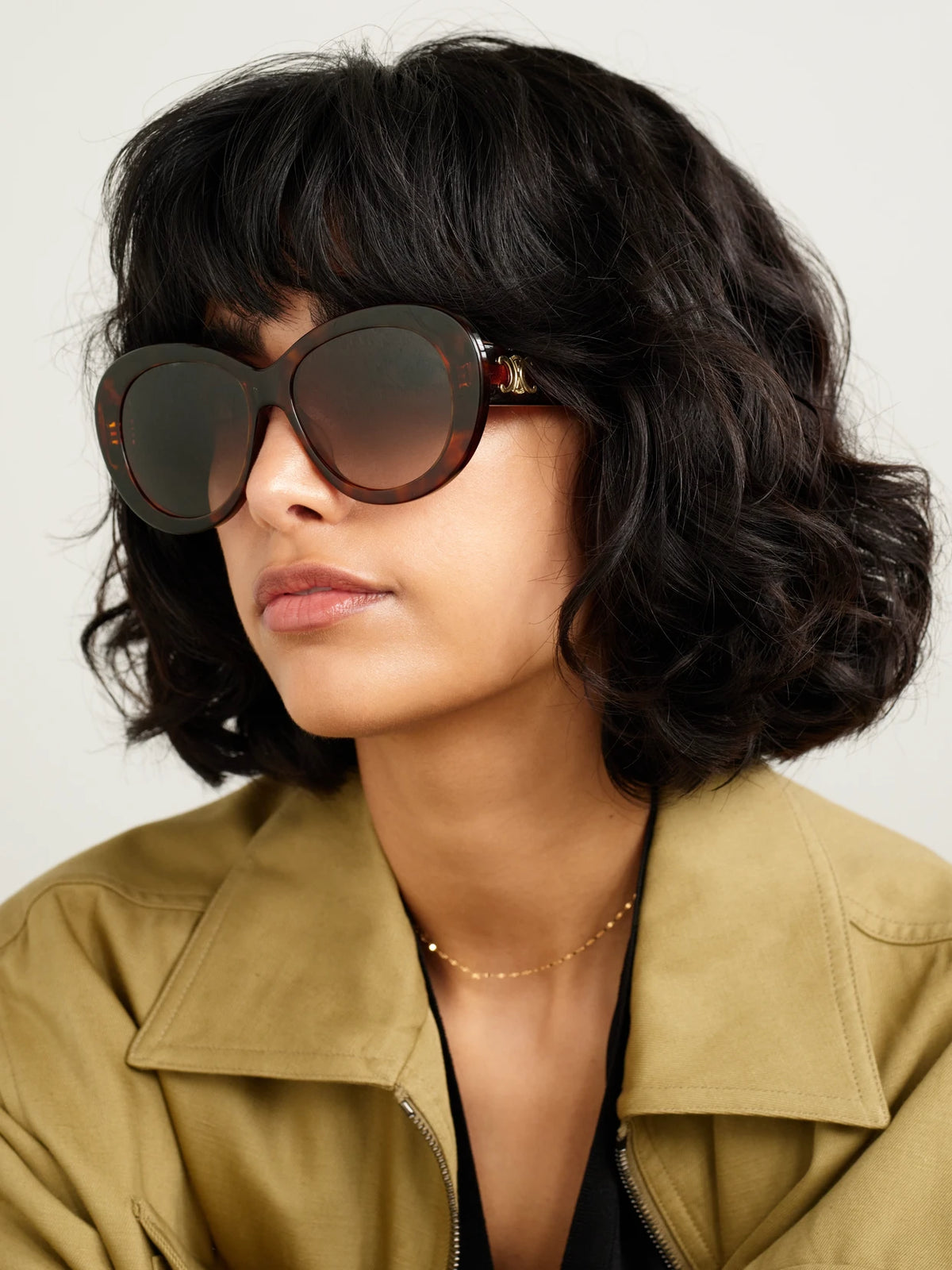 Image of Sunglasses. Product name - Triomphe Round-frame Tortoiseshell Acetate Sunglasses in Brown colour by brand - CELINE Eyewear