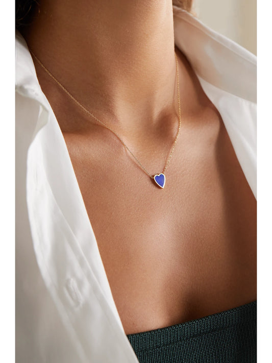 Image of Necklaces. Product name - Mini Heart 18-karat Gold Lapis Lazuli Necklace in Multi colour by brand - Jennifer Meyer
