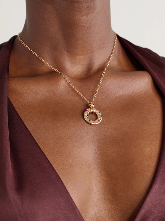 Image of Necklaces. Product name - Iconica Reversible 18-karat Rose Gold Multi-stone Necklace in Multi colour by brand - Pomellato