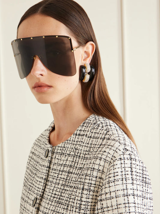 Image of Sunglasses. Product name - Studded D-frame Gold-tone Sunglasses in Black colour by brand - Valentino Eyewear