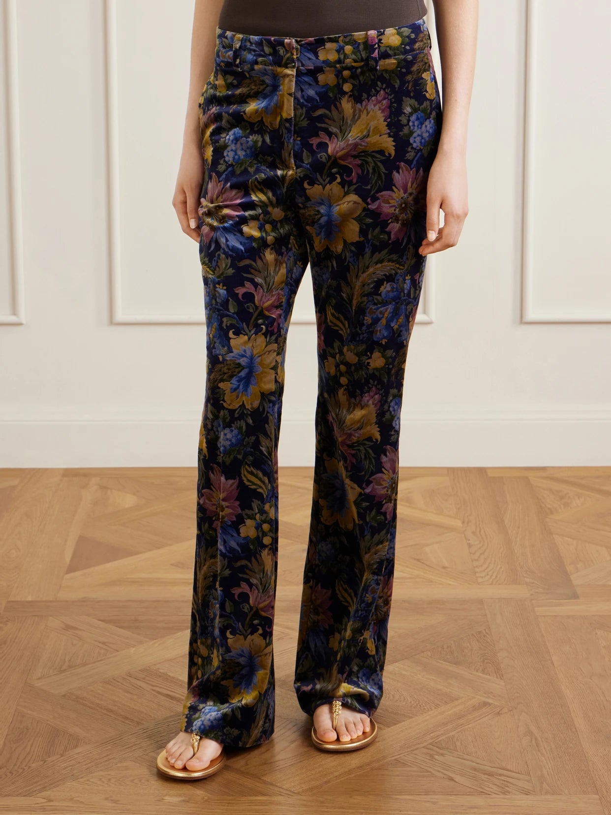 Printed Cotton-blend Velvet Flared Pants