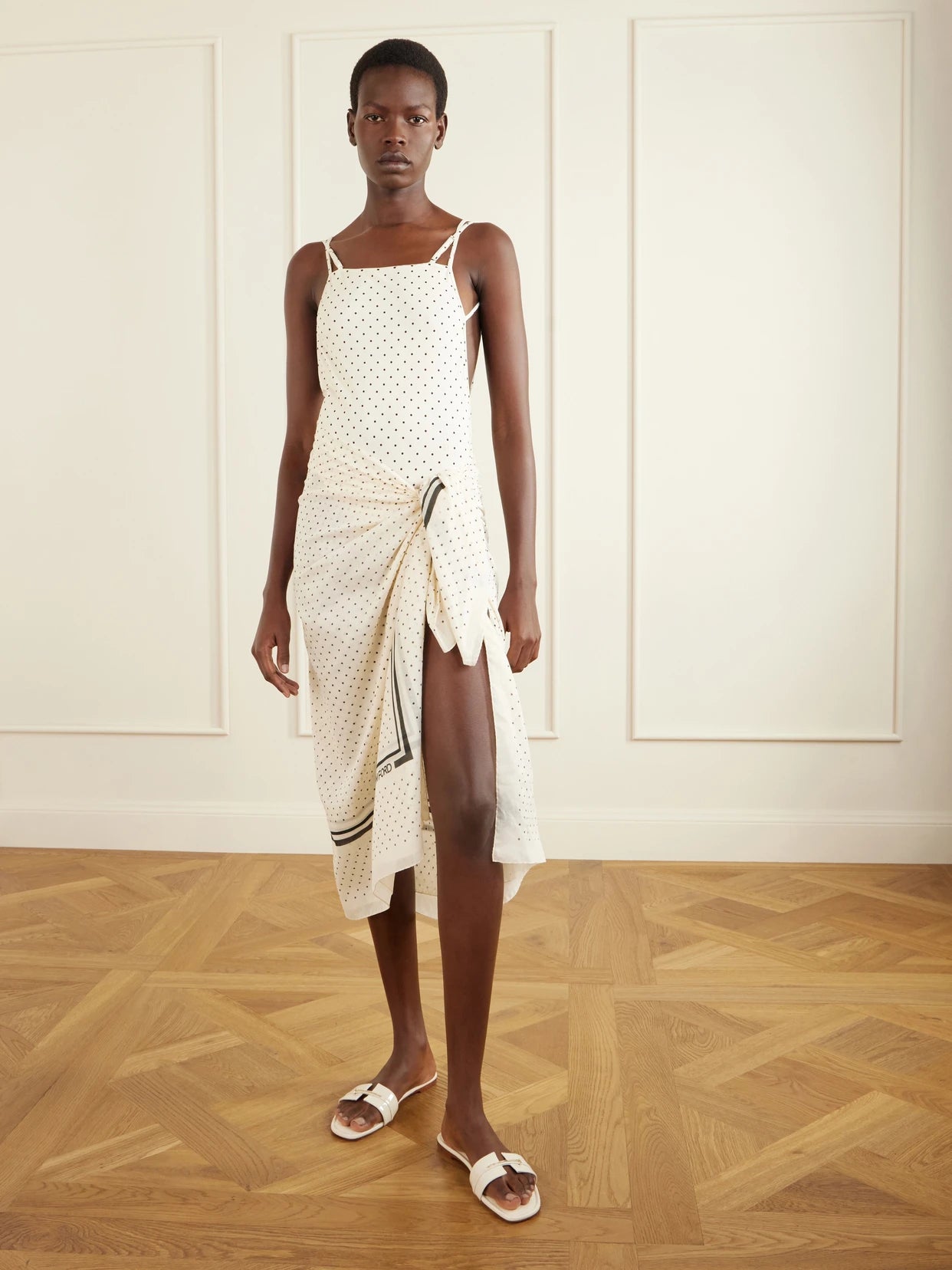 Image of Swimwear. Product name - Polka-dot Cotton Muslin Pareo in Ecru colour by brand - TOM FORD