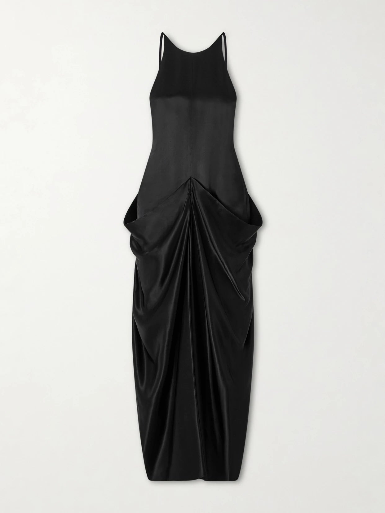 Image of Dresses. Product name - Kent Draped Satin Maxi Dress in Black colour by brand - KHAITE