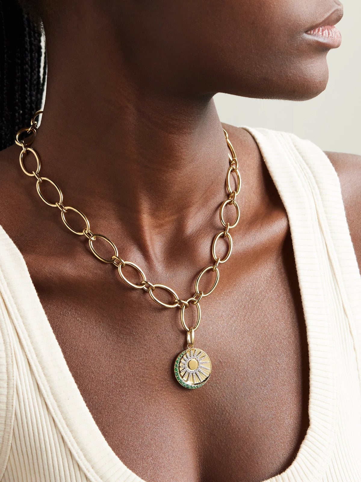 Image of Necklaces. Product name - Balance 18-karat Gold, Emerald And Diamond Necklace in Multi colour by brand - FoundRae