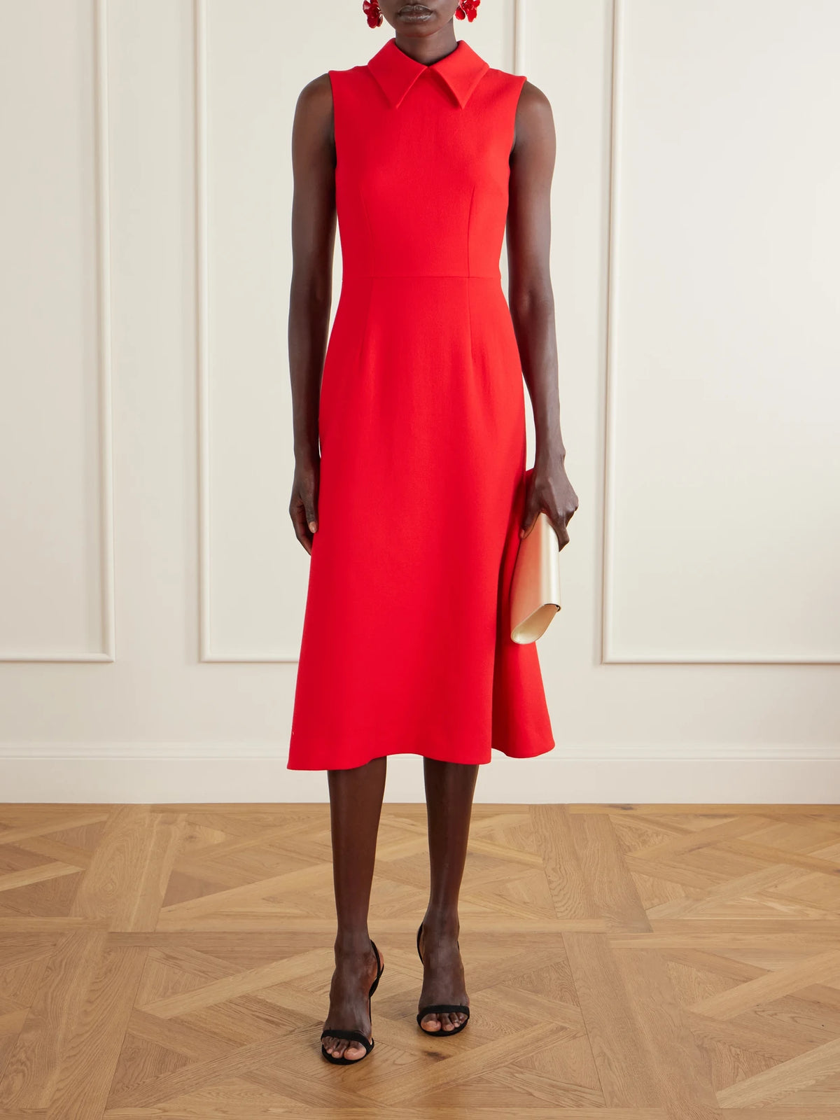 Image of Dresses. Product name - Leontine Wool-crepe Midi Dress in Red colour by brand - Emilia Wickstead