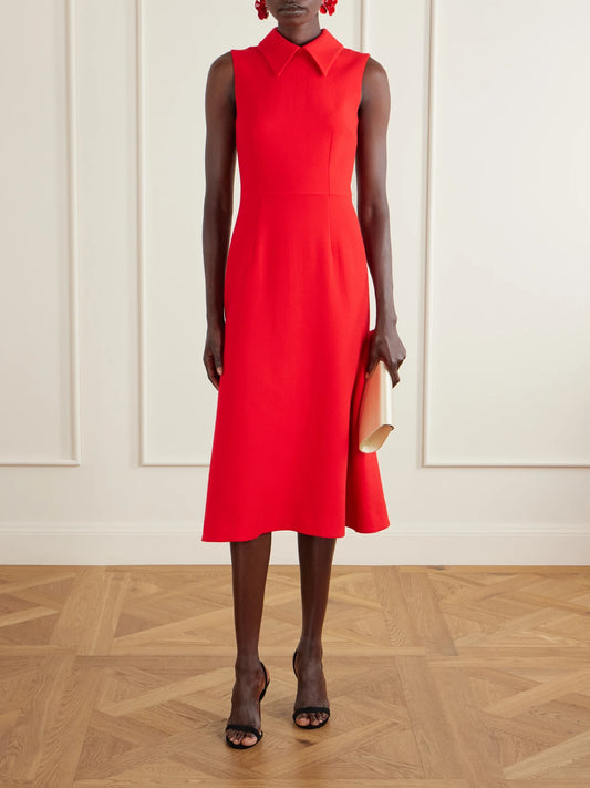 Image of Dresses. Product name - Leontine Wool-crepe Midi Dress in Red colour by brand - Emilia Wickstead